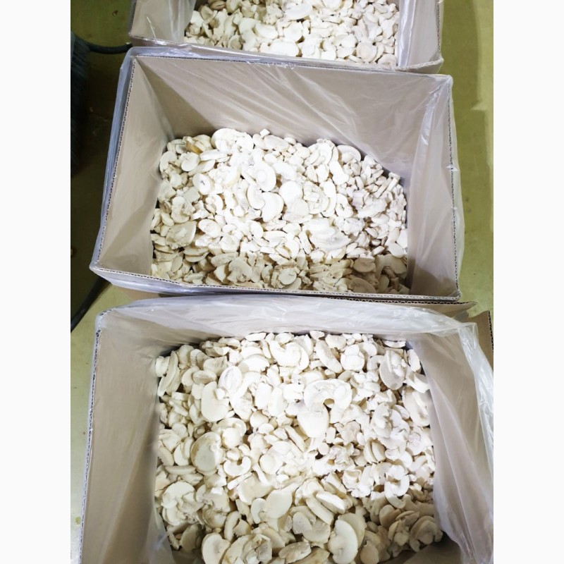 Фото 5. Шампиньоны быстрозамороженные резаные в п/э пакетах 25кг, производства Республики Беларусь
